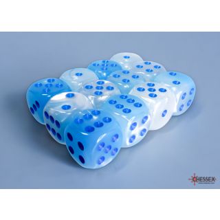 Chessex Gemini 16mm d6 Dice Block (12ct.) - Pearl Turquoise-White/blue Luminary