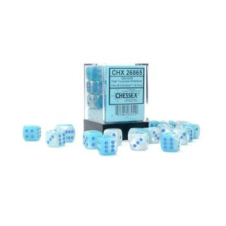 Chessex Gemini 12mm d6 Dice Block (36ct.) - Pearl Turquoise-White/blue Luminary