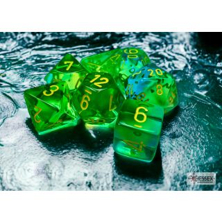 Chessex Gemini® Polyhedral Translucent Green-Teal/yellowy 7-Die Set