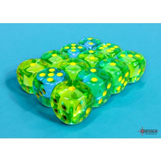 Chessex Gemini 16mm d6 Dice Block (12ct.) - Translucent Green-Teal/yellow