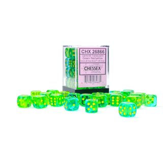 Chessex Gemini Translucent 12mm d6 Dice Block (36ct.) - Green-Teal/yellow