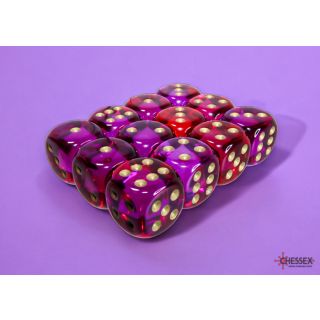Chessex Gemini 16mm d6 Dice Block (12ct.) - Translucent Red-Violet/gold