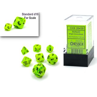 Chessex Vortex Mini-hedral Bright Green/black  7-Die Set
