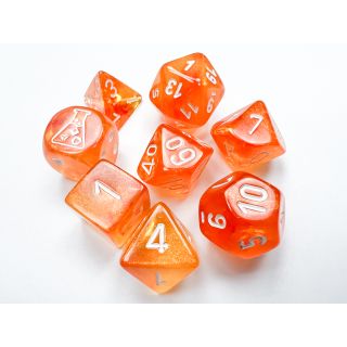 Chessex Borealis Blood Orange/white Luminary Polyhedral 7-Dice Set (with bonus die)