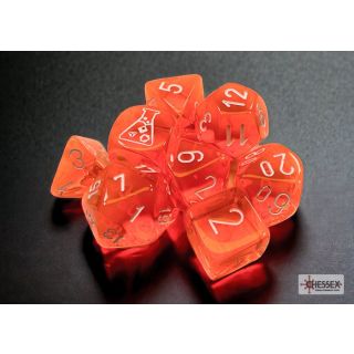 Chessex Translucent Neon Orange/white Polyhedral 7-Dice Set (with bonus die)