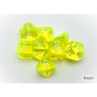 Chessex Translucent Neon Yellow/white Polyhedral 7-Dice Set (with bonus die)