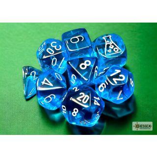 Chessex Translucent Tropical Blue/white Polyhedral 7-Dice Set (with bonus die)