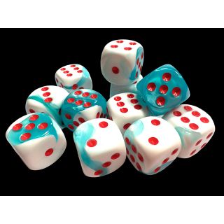 Chessex Limited Edition Gemini 16mm d6 Dice Block (12ct.) - Teal-White/red
