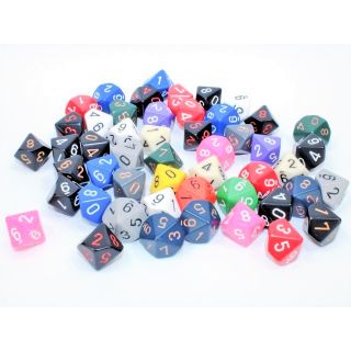 Chessex Bag of 50 Assorted Loose Opaque Polyhedral d10 Dice
