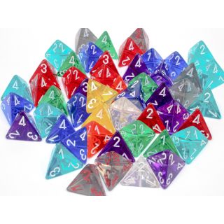 Chessex Bag of 50 Assorted Loose Translucent Polyhedral d4 Dice