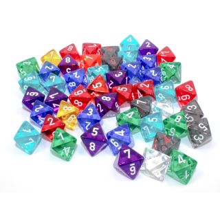 Chessex Bag of 50 Assorted Loose Translucent Polyhedral d8 Dice