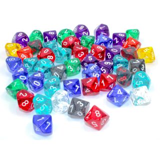 Chessex Bag of 50 Assorted Loose Translucent Polyhedral d10 Dice