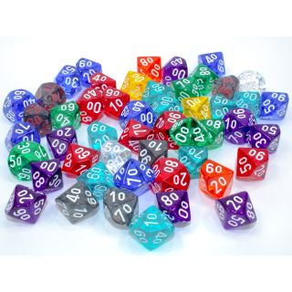 Chessex Bag of 50 Assorted Loose Translucent Polyhedral Tens 10 Dice