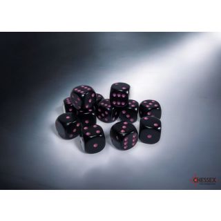 Chessex Opaque 16mm d6 Dice Block (12ct.) - Black/pink