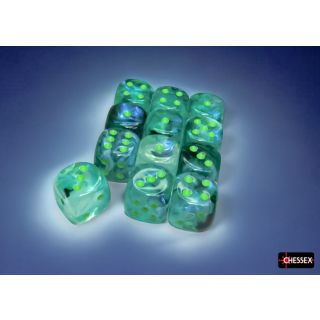 Chessex Borealis 16mm d6 Dice Block (12ct.) - Kelp/light green Luminary