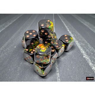 Chessex Brush Deep Forest/gold 16mm d6 Dice Block (12 dice)