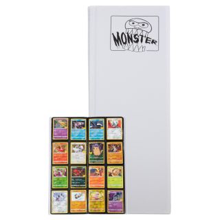 Monster 8 Pocket Tower Binder Unique 4 x 2 Design with 20 Side Loading pages - Matte White