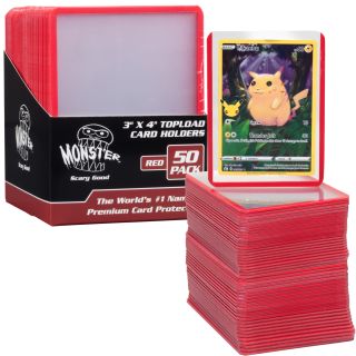 Monster Clear Top Loader for TCG 3x4 - 50 Count - Red Border