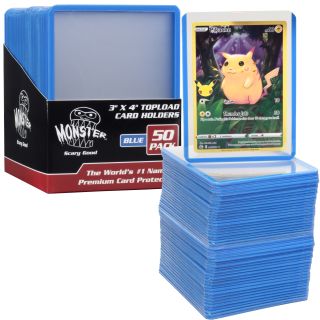 Monster Clear Top Loader for TCG 3x4 - 50 Count - Blue Border