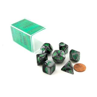 Chessex Gemini Polyhedral Black-Grey w/green 7-Die Set (26445)