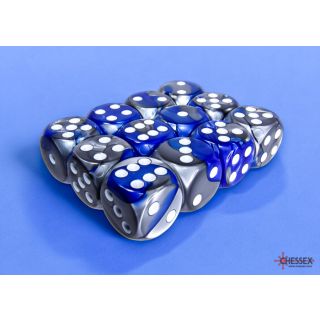 Chessex Gemini 16mm d6 Dice Block (12ct.) - Blue-Steel/white