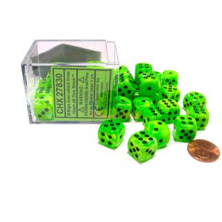 Chessex Vortex 12mm d6 Bright Green/black Dice Block 36ct. (27830)