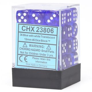 Chessex Translucent 12mm d6 Dice Block (36ct.) - Blue/White