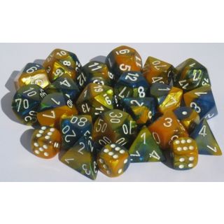 Gemini Polyhedral Masquerade-Yellow w/white 7-Die Set (26460)